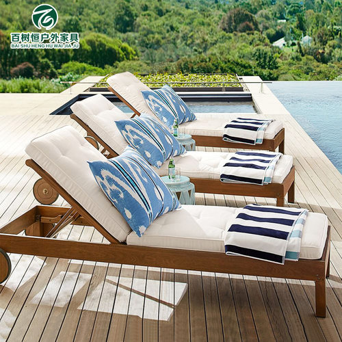 庭院躺床室外阳台别墅游泳池躺椅防腐实木沙滩椅家具可折叠北欧风