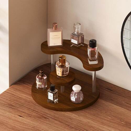化妆台香水架化妆品置物架桌面黑胡桃护肤品收纳层架首饰摆件展示