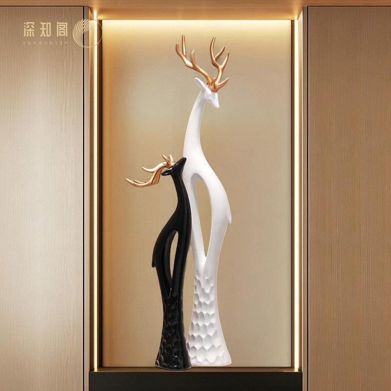 现代轻奢简约玄关摆件招财鹿高档客厅进门装饰品电视柜旁工艺品