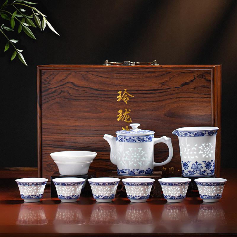官方推荐景德镇茶具套组青花瓷釉下彩玲珑功夫茶具陶瓷茶壶茶杯子