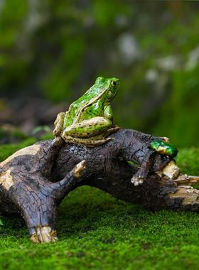 仿真青蛙摆件花园盆景假山造景微景观装饰青蛙趴树枝工艺品摆设