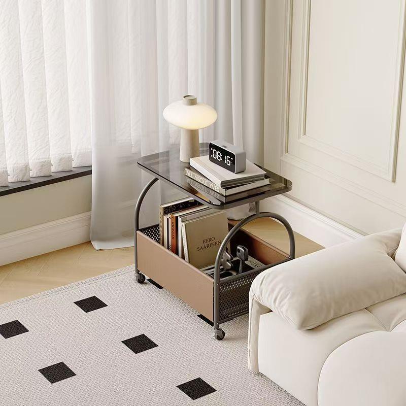 简约现代多层侧角几小茶几小推车边几北欧钢化玻璃可移动沙发边柜