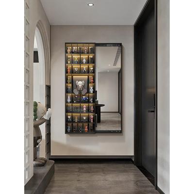 现代简约玄关装饰画带镜子暴力熊隐藏式全身镜挂画隐形推拉穿衣镜