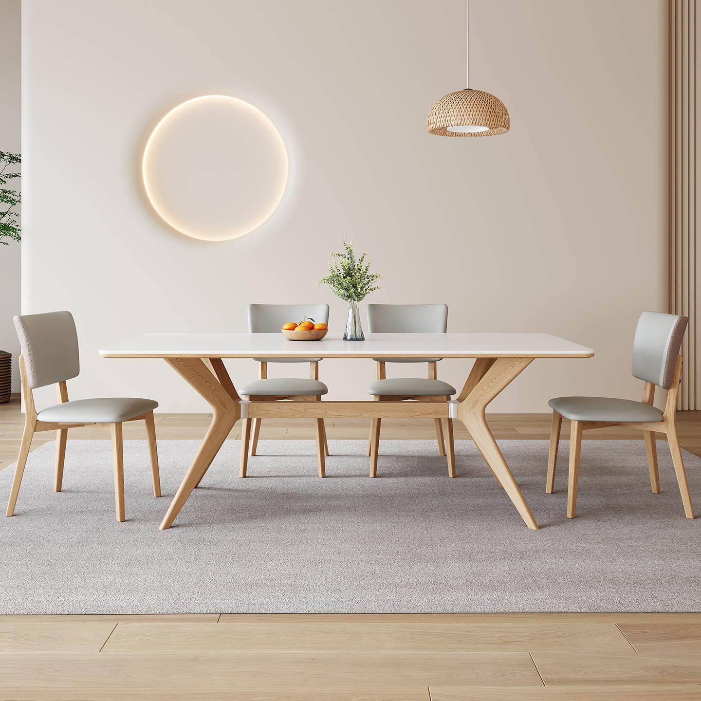 侘寂风实木岩板餐桌椅组合现代简约家用长方形小户型桌子原木饭桌