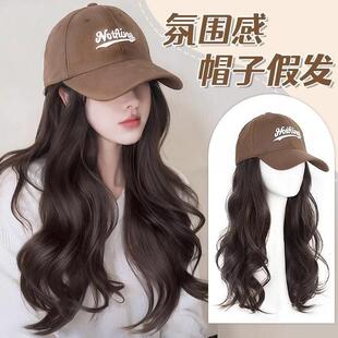 化疗后女士光头帽带假发一体帽子薄款透气棒球鸭舌帽仿真发大波浪