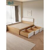 定制全拉抽屉储物床小户型高箱榻榻米简约软包床实木排骨架床箱