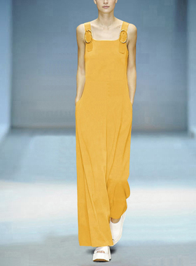 2022春夏季新款女装无袖背心OL职场简约风高端定制黄色连衣裙长裙
