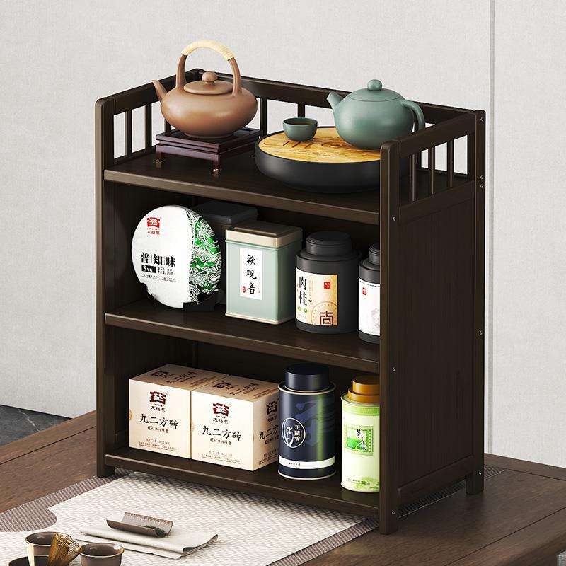 桌上小型博古架桌面茶杯架紫砂壶茶具茶宠茶壶竹实木收纳置物架子