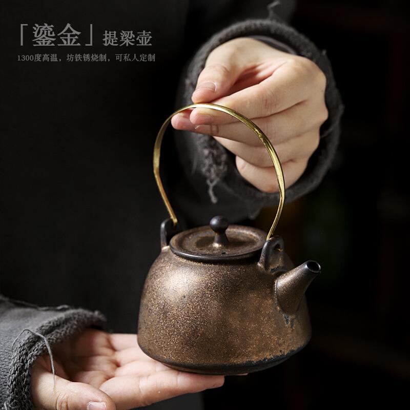 德化复古陶瓷提梁壶小号中式泡茶壶功夫茶具茶壶仿古做旧陶壶单壶