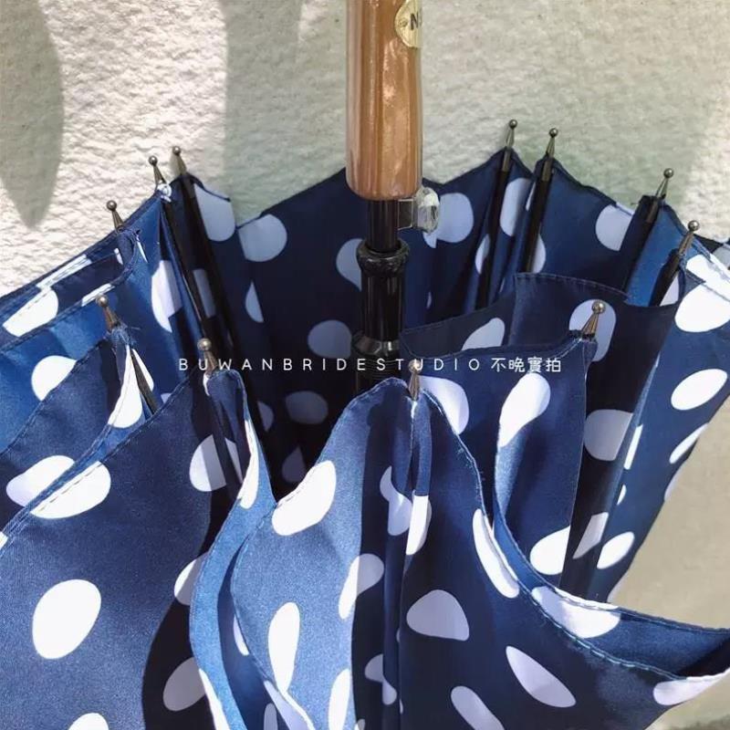 日式12骨长柄波点复古韩版清新男女遮阳伞雨伞晴雨两用伞防晒伞