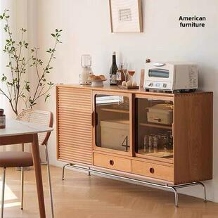 北欧实木餐边柜覆古创意玄关柜客厅储物柜推拉门收纳柜中古展示柜