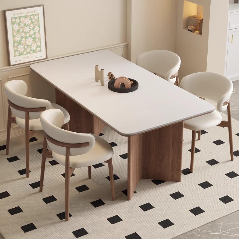 法式中古风北欧实木岩板餐桌椅组合长方形小户型2025新款餐桌高端