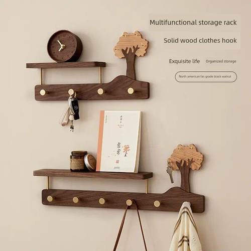 黑胡桃实木黄铜挂衣钩进门玄关挂衣架墙上壁挂入户门衣帽衣服挂钩