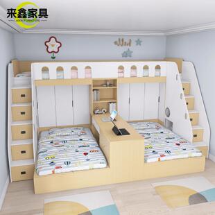 小户型错位型上下四床多功能带衣柜书桌一体组合床卧室高低双层床