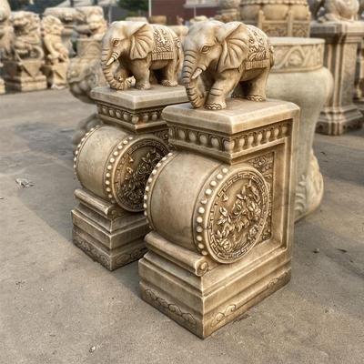 石雕吉象门墩抱鼓石别墅门口仿古看门汉白玉大象石鼓石墩摆件一对