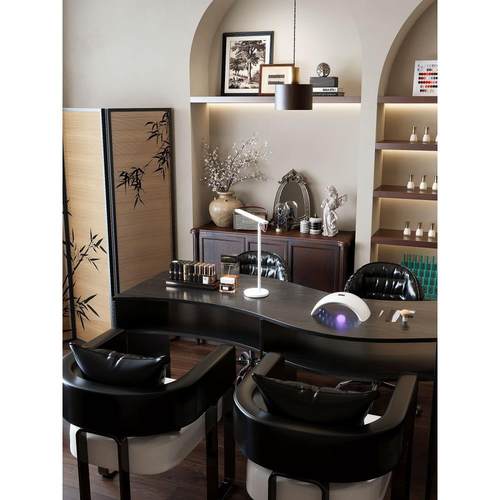 意茗师蛇年新款现代简约异形S形美甲桌椅套装单双三人美甲台中古