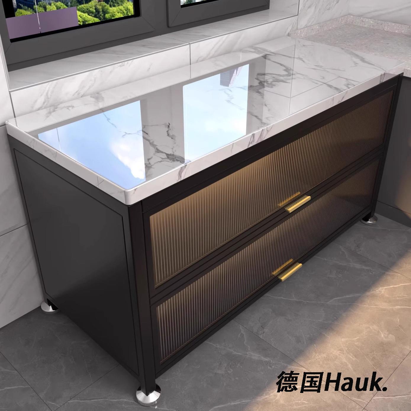 德国厨房岩板置物架微波炉收纳柜多层落地厨柜家用防尘碗柜储物柜