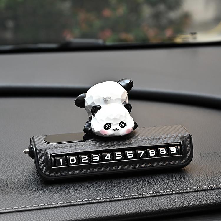 创意滚动临时停车号码牌车载破窗器隐藏挪车电话汽车装饰熊猫摆件