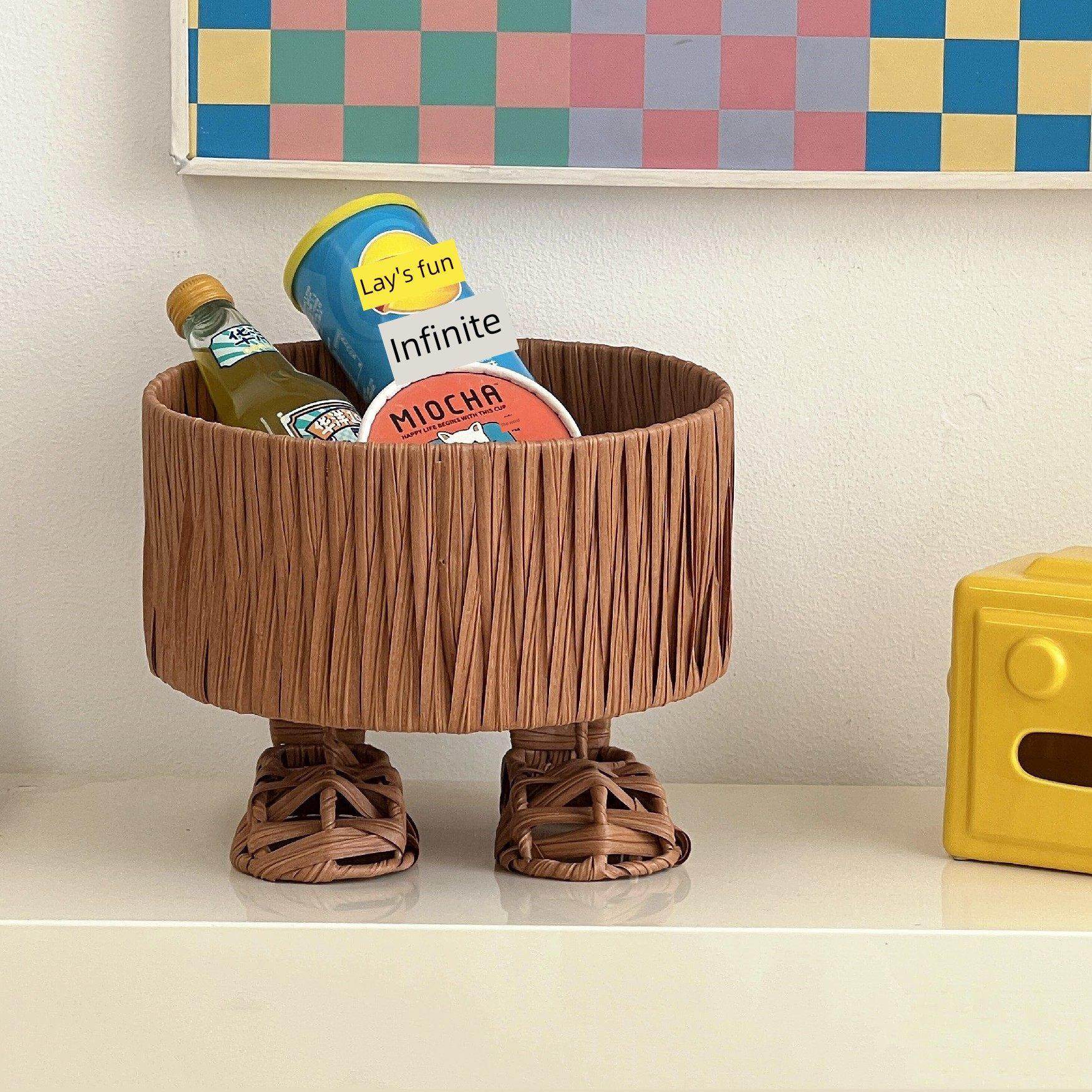 藤编收纳筐桌面收纳盒杂物整理盒高级感客厅茶几编织篮子高档,收纳整理,桌面收纳盒,淘宝优惠券,粉丝福利购,淘宝优惠卷