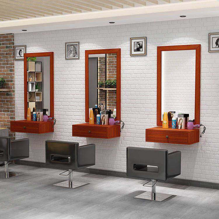 美发店镜子发廊镜台柜子台面一体挂墙理发店美发镜台壁挂式镜子