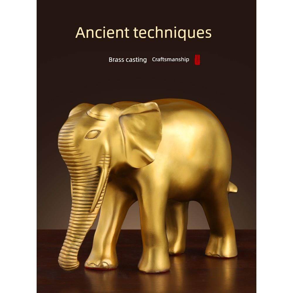 朱炳仁纯黄铜大象摆件一对铜象家办公室全铜吸水象装饰工艺品