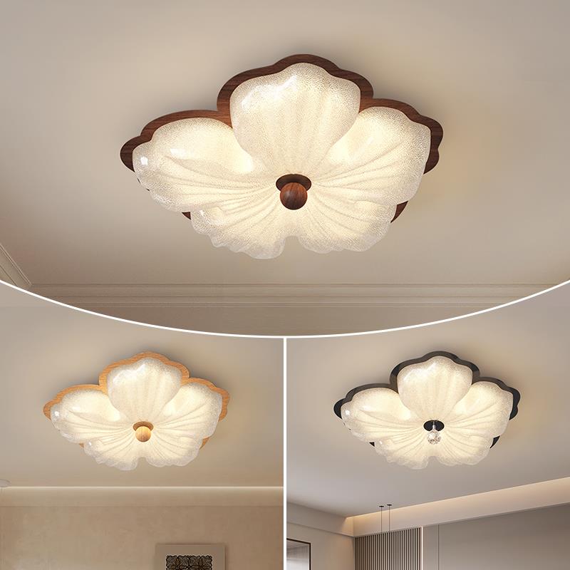 中古风卧室吸顶灯现代简约花朵轻奢水晶砂宋代美学高级感主卧灯具