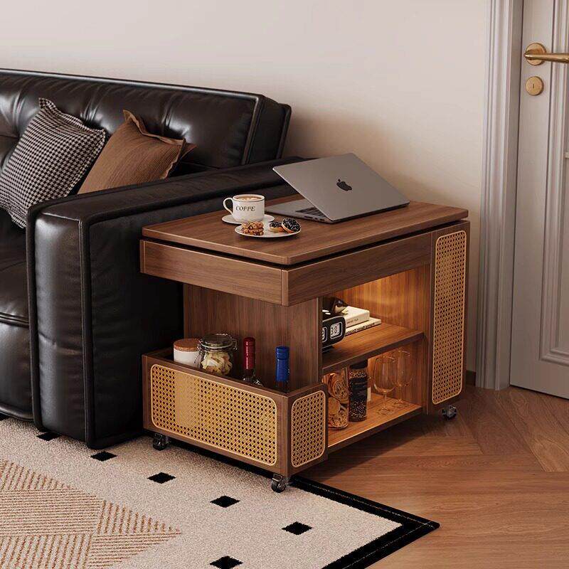 沙发边几实木茶几可升降小户型客厅家用沙发边柜可移动小推车边几