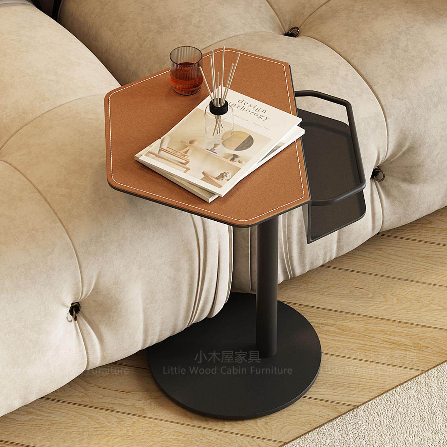 现代简约沙发边几马鞍皮角几设计师高级感边桌小茶几卧室床头桌子