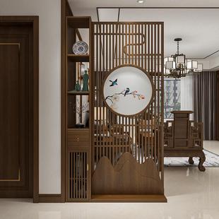 新中式实木屏风柜餐厅客厅隔断柜入户正对门玄关柜遮挡置物架定制