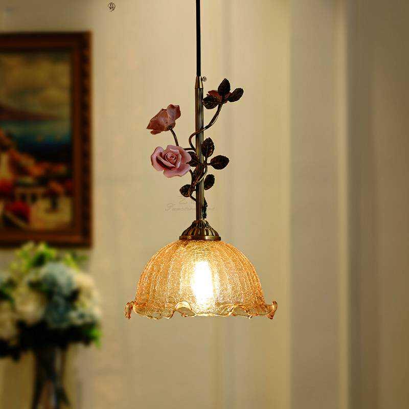 全铜法式床头吊灯氛围玫瑰花朵小吊灯创意个性复古艺术现代餐厅灯