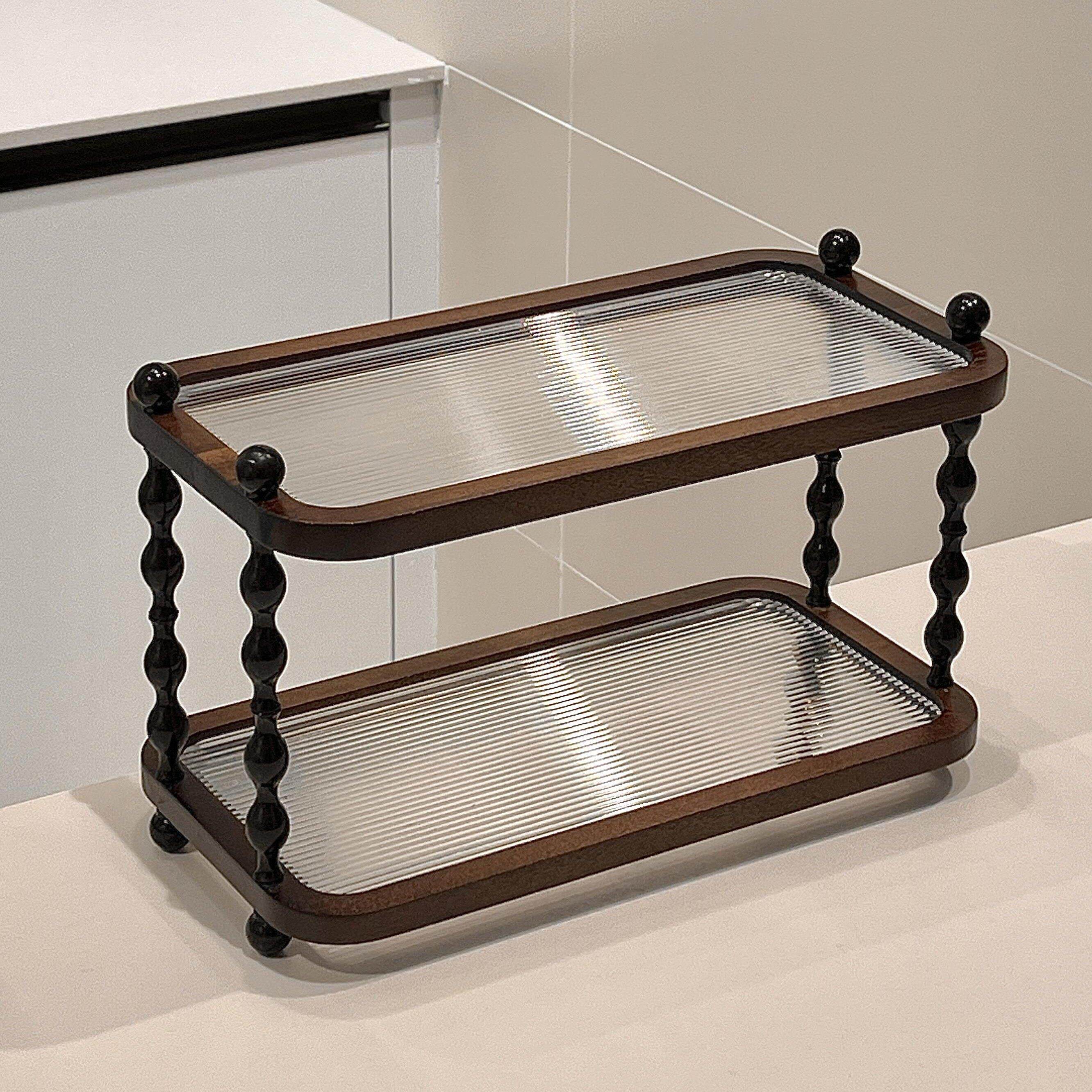 复古置物架法式实木桌面香水收纳架高级感客厅家用水杯架乔迁礼物