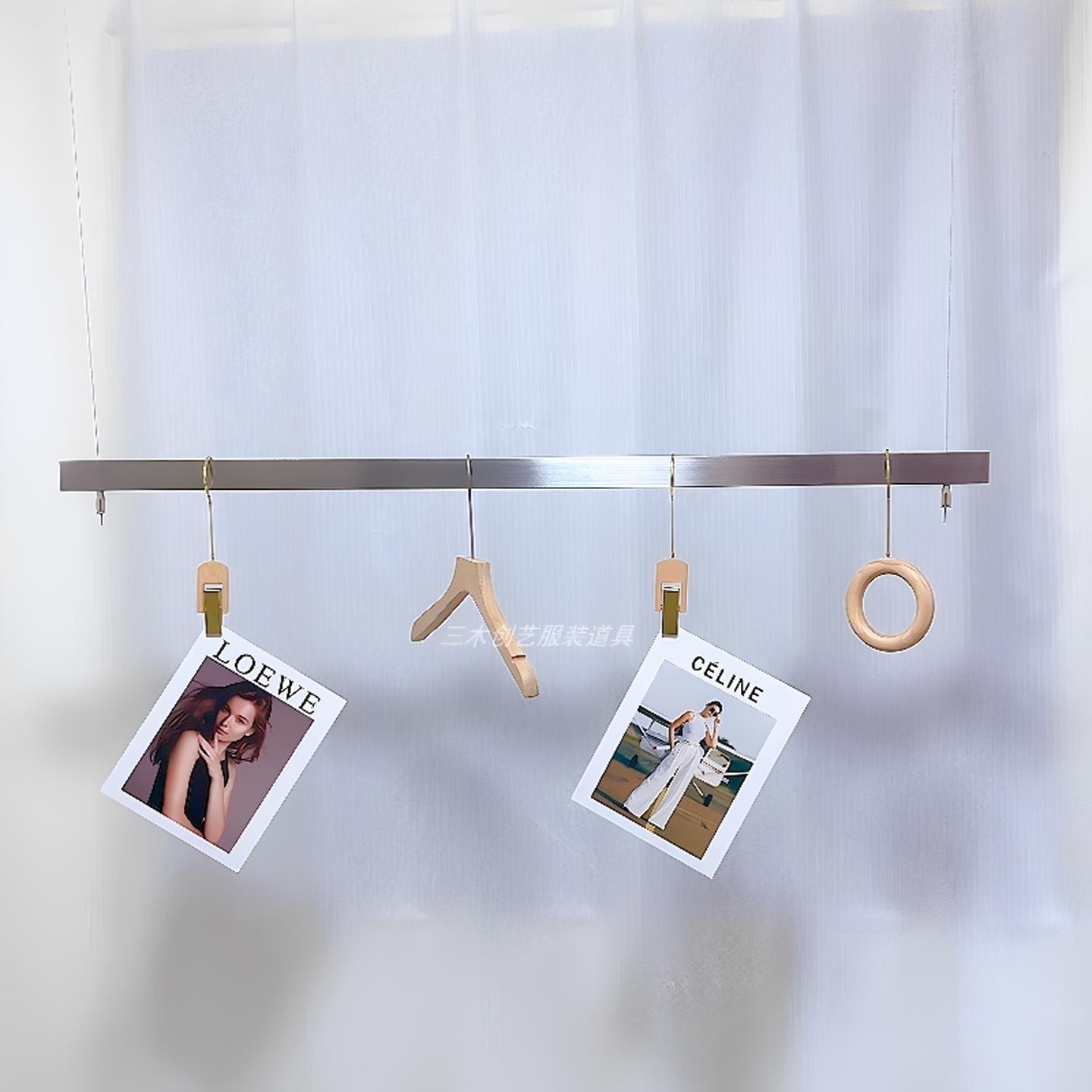 服装店不锈钢吊架橱窗陈列衣架钢丝悬挂展示架方管女装升降挂衣杆