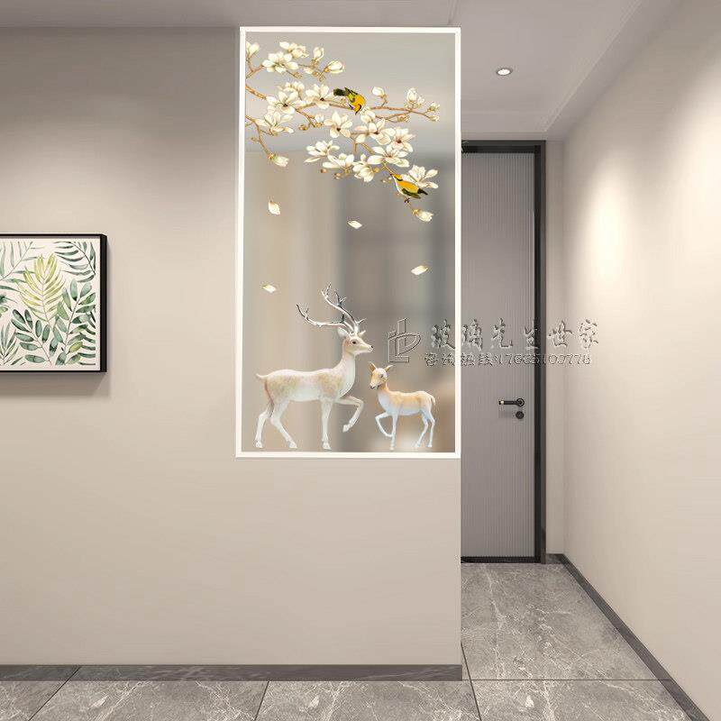 现代轻奢艺术玻璃屏风半墙隔断客厅入户遮挡玄关装饰卧室家装简约