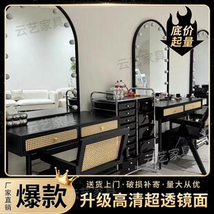 藤编中式影楼专业带灯化妆台婚纱店美容院工作室化妆师专用梳妆台
