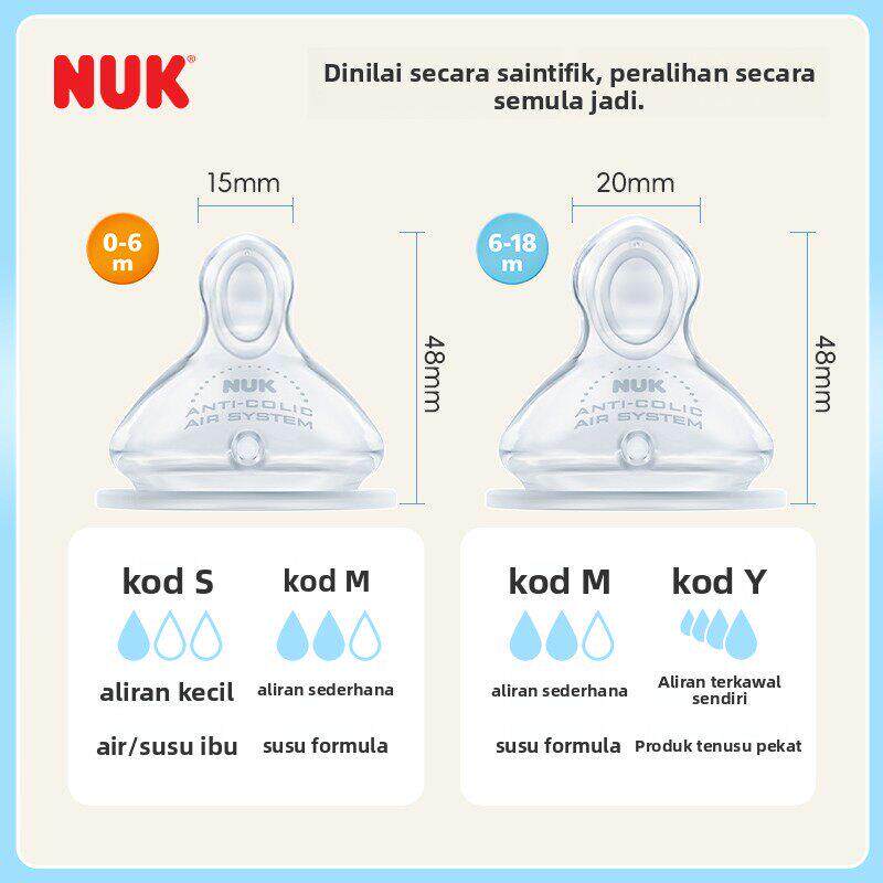 NUK德国宽口径婴儿奶嘴宝宝奶瓶配件新生儿防胀气0-6个月一岁以上