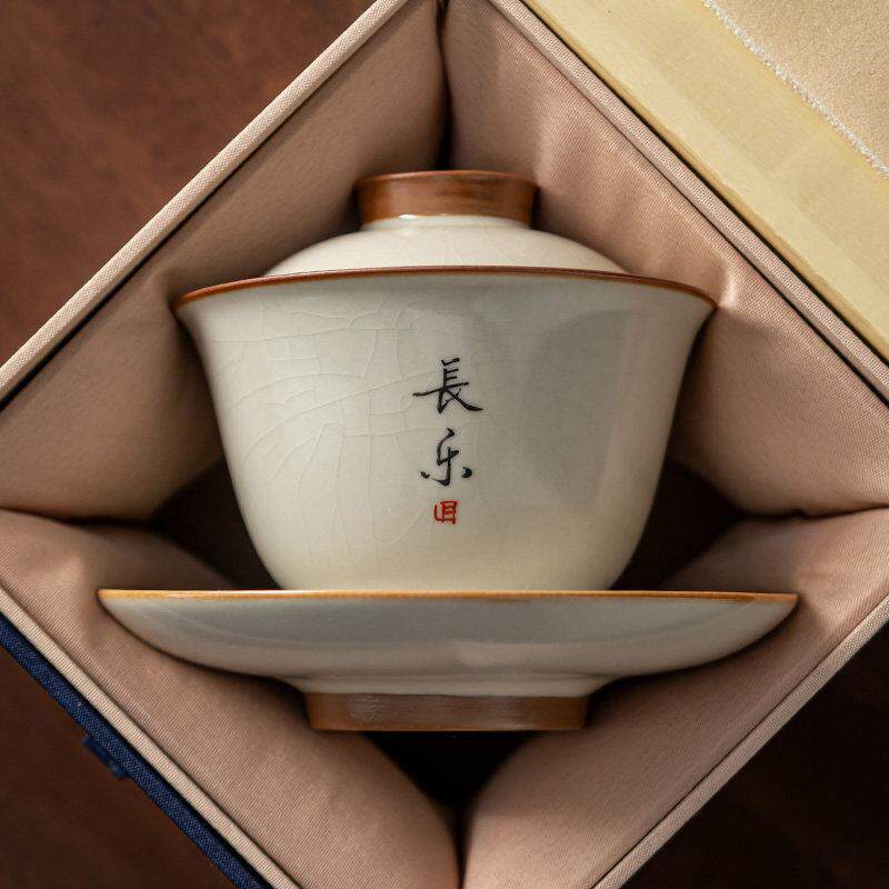 景德镇汝窑三才盖碗家用单个高档陶瓷纯手写定制防烫泡茶碗茶杯功
