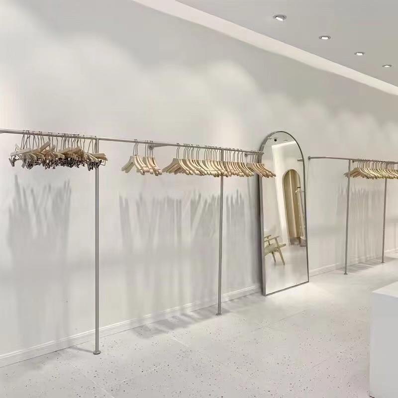 服装店展示架不锈钢货架陈列架男女童装店上墙挂衣杆服装挂衣架子