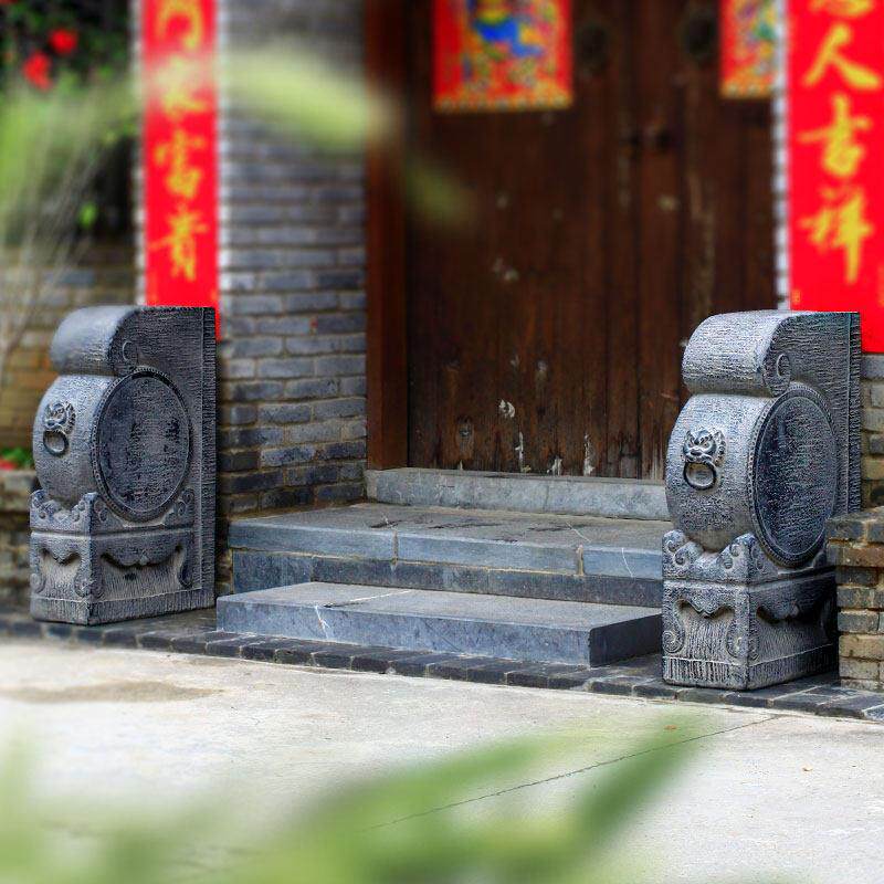 石雕门墩抱鼓石一对花园装饰布置造景摆件大号别墅户外庭院狮子头