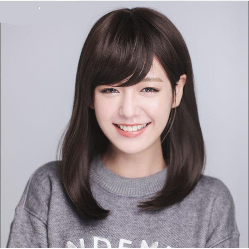真发女短发中长直发时尚 假发女士蓬松梨花头真人发丝妈妈假发套