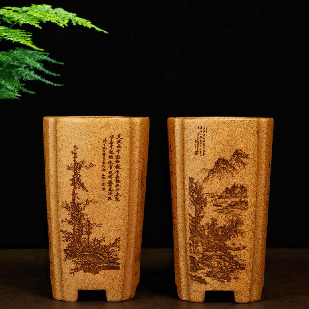 特价精品柴烧紫砂花盆小兰花专用盆多肉云竹金弹子签筒盆景盆桌面