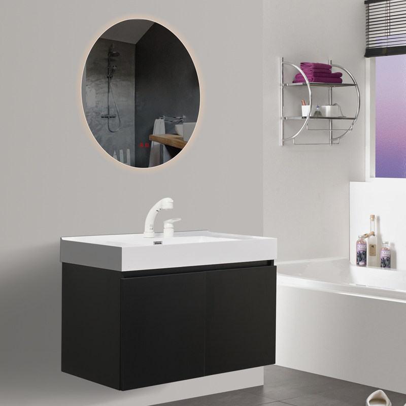 北欧实木浴室柜组合挂墙式洗脸盆 陶瓷一体微晶石浴柜卫浴柜定制