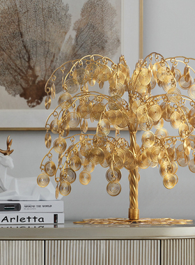 欧式现代简约小创意招财摇钱树摆件E发财树模型道具卧室房间装饰