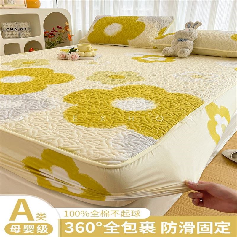 床笠2024新款纯棉夹棉全棉加厚床罩单件席梦思保护V罩防滑床单防