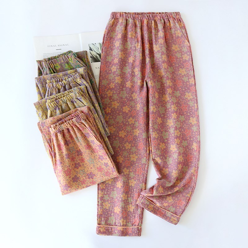 新款纯棉纱布睡裤女长q裤春秋夏季薄款直筒散腿全棉防蚊空调家居