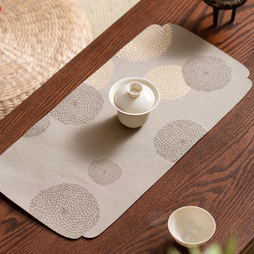 长安菊干泡台小茶席加厚吸水茶桌布复古中式桌旗传统织锦茶垫