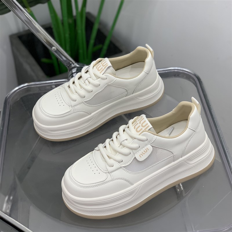 厚底轻便网面g真皮板鞋女2025年夏季百搭小白鞋女休闲拼色运动鞋
