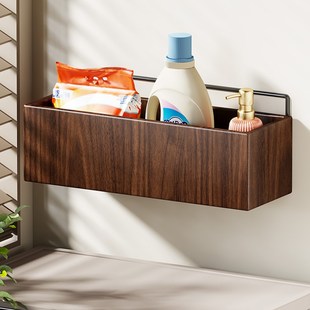 实木免打孔卫生间置物架浴室墙上壁挂收纳架洗手间厕所洗漱台架子