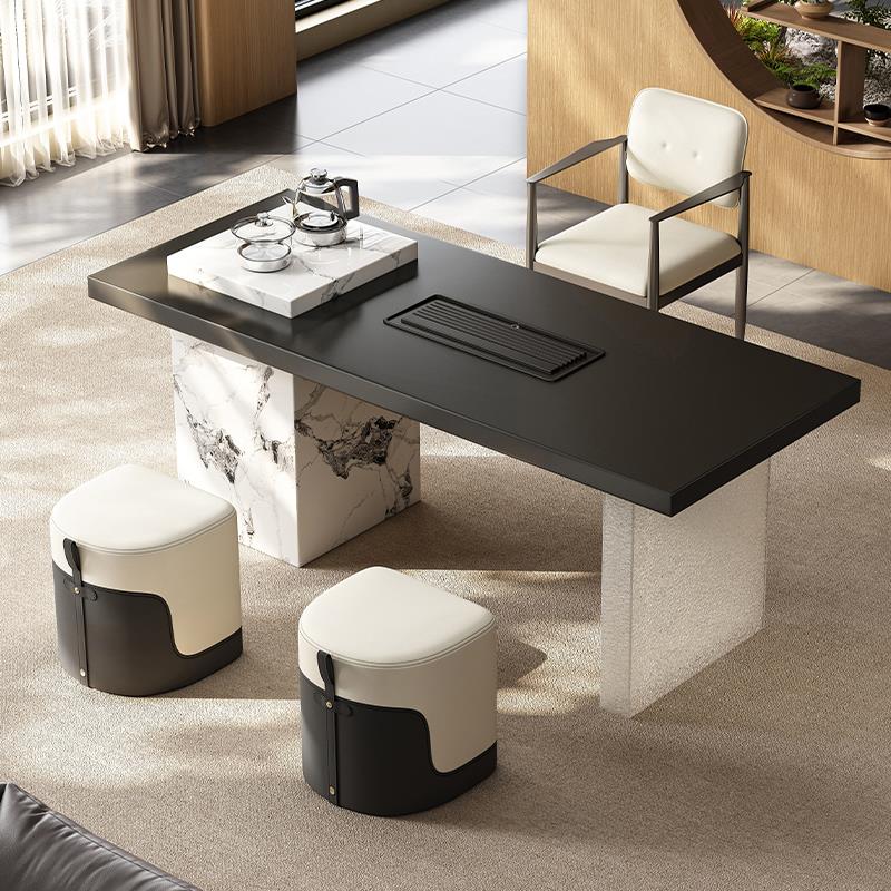 轻奢岩板阳台茶桌椅组合意式简约高级感办公室茶几家用泡茶台一体