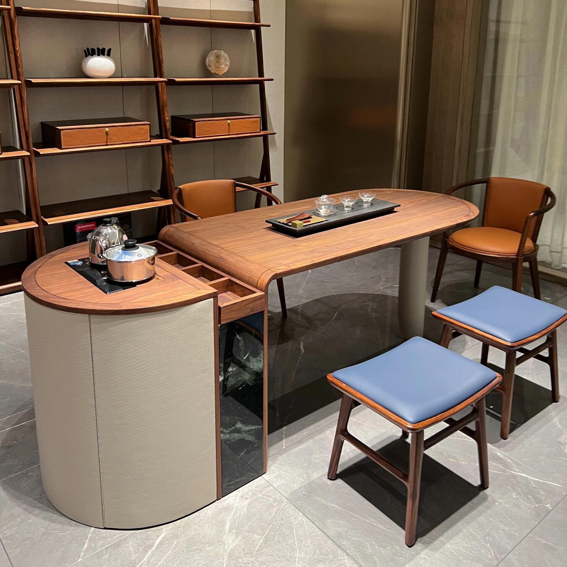 新中式茶桌椅组合轻奢岩板实木阳台客厅小户型泡茶台家用办公茶几