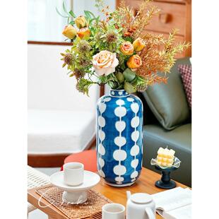 契阔家居蓝白青花瓷花瓶客厅摆件新中式现代玄关陶瓷花器摆件饰品